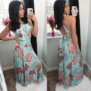 Jaase Womens Halter Maxi Boho Floral Dress Size XS Multicolor Sleeveless